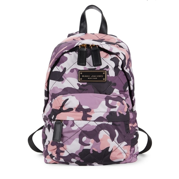 Marc Jacobs Quilted Camo Print Backpack Purple Violet Gray Mini Fabric Authentic - Picture 3 of 11